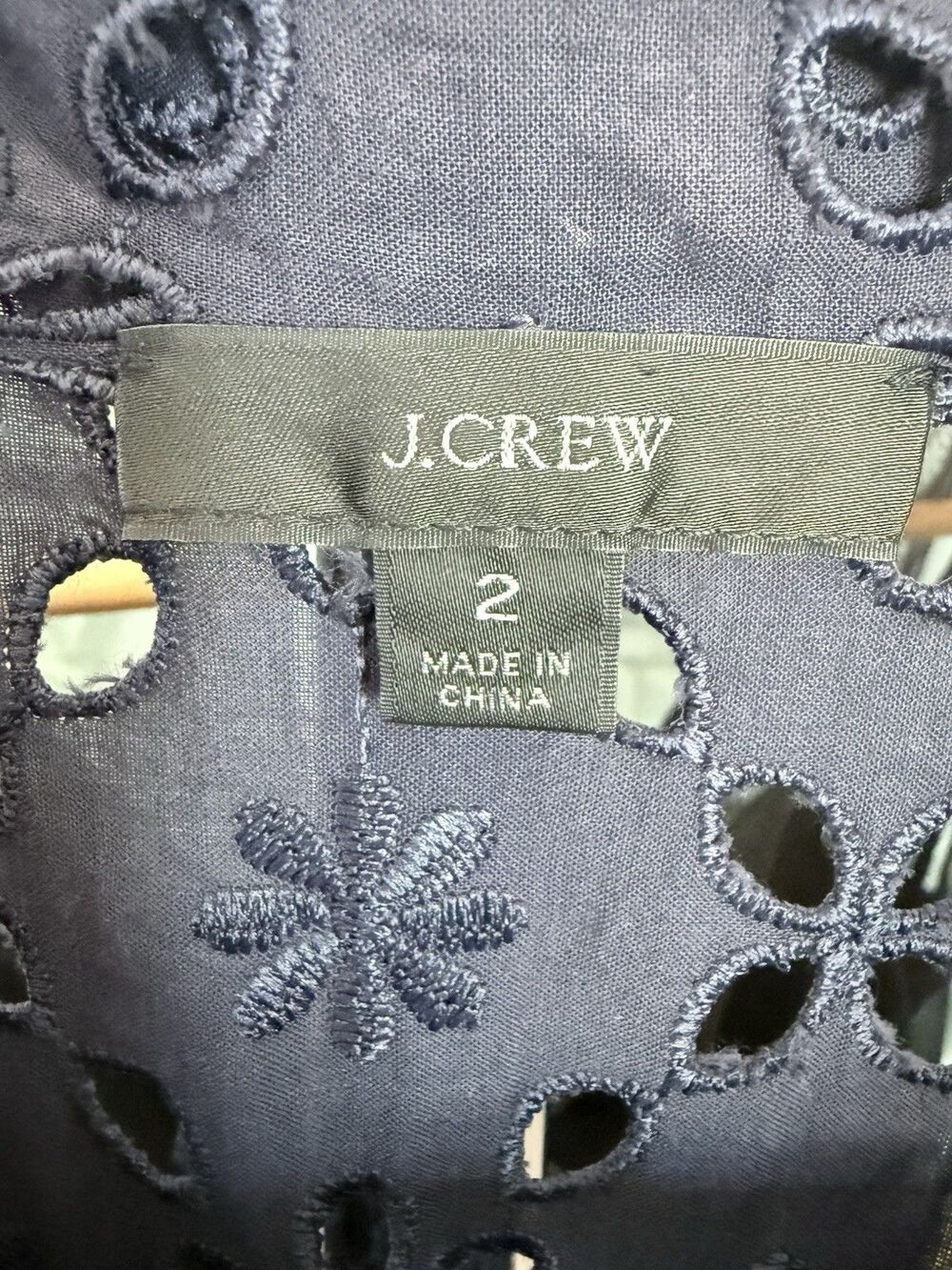 J Crew Embroidered Eyelet Navy Midi Dress Sz 2 1940s Retro Pockets Lucy Pinup - Picture 4 of 16